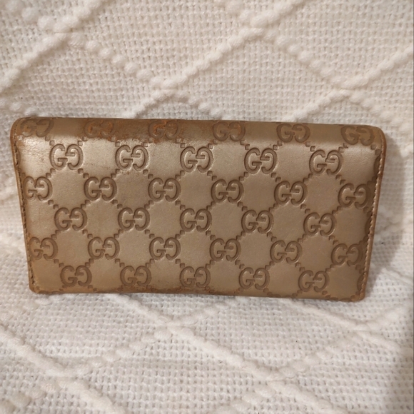Gucci GUC Gold Brown Biege Leather Lovely Heart GG Pattern Long Wallet (W90) - Picture 4 of 15